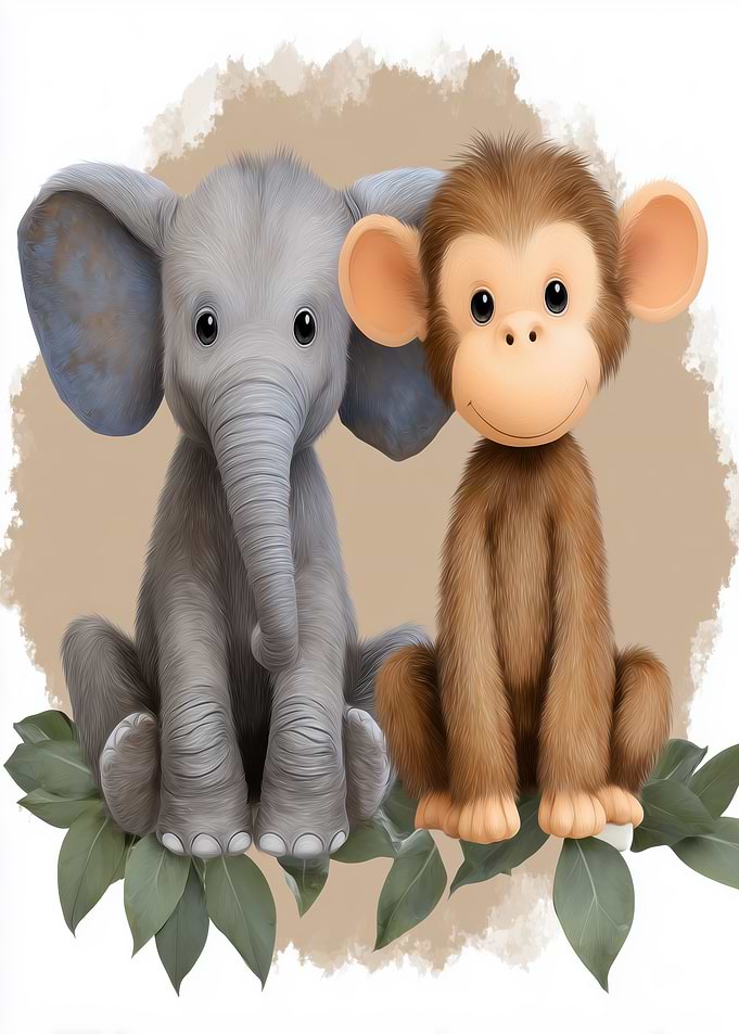 Cute Elephant and Monkey Illustration