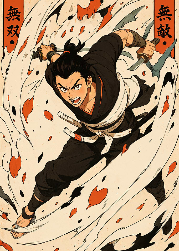Anime Samurai Warrior with Dual Swords