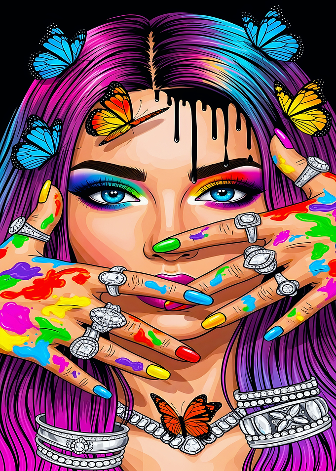 Colorful Woman with Butterflies and Paint