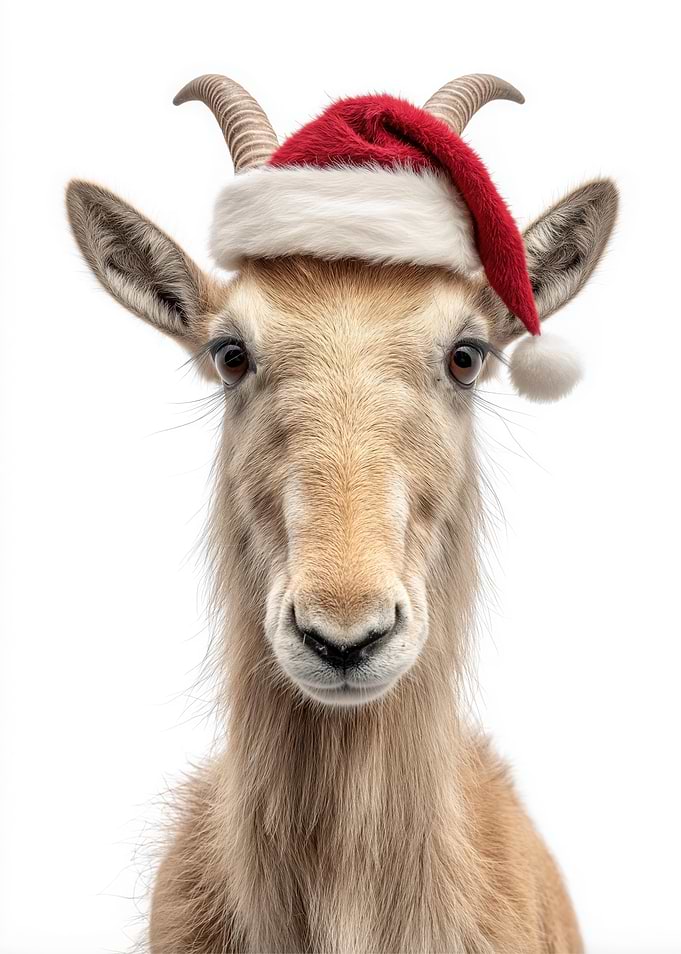 Saiga Antelope with Santa Hat