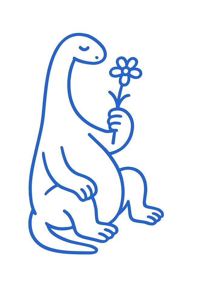 Dinosaur with Flower Line Art