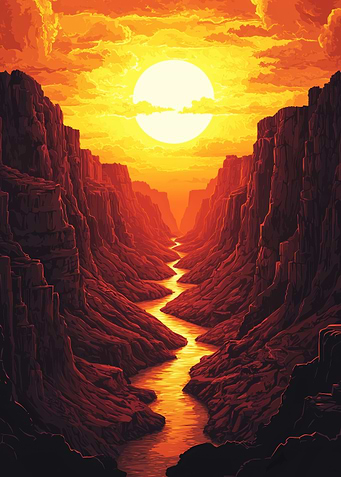 Fiery Canyon River Landscape