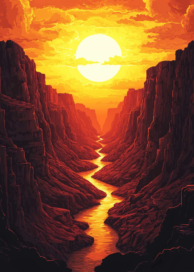 Fiery Canyon River Landscape