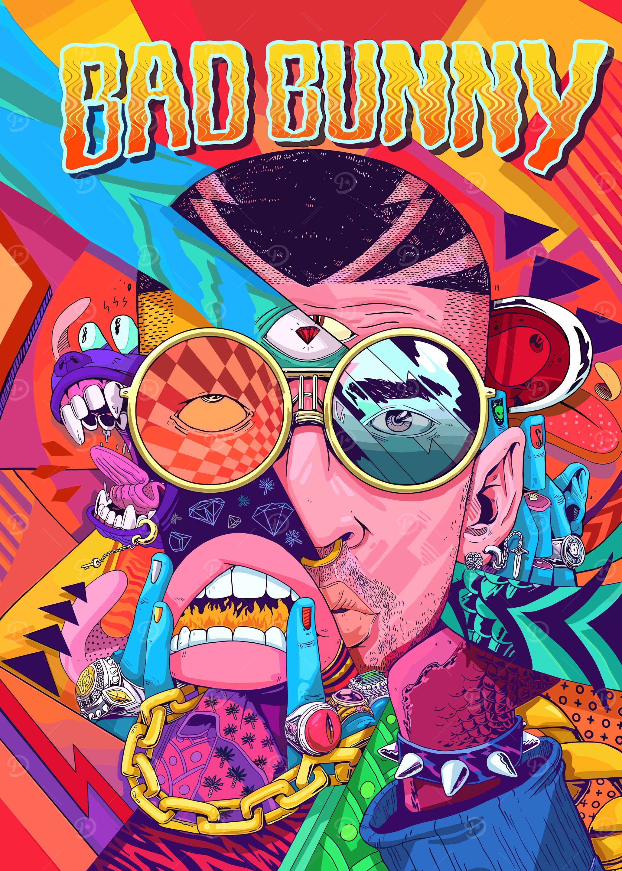 Bad Bunny Psychedelic Portrait