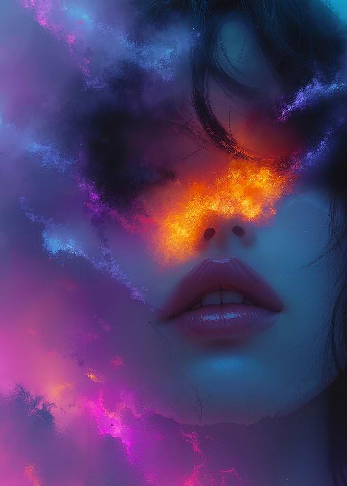 Surreal Portrait with Fiery Eyes