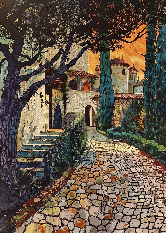 Italian Village Street Scene Painting