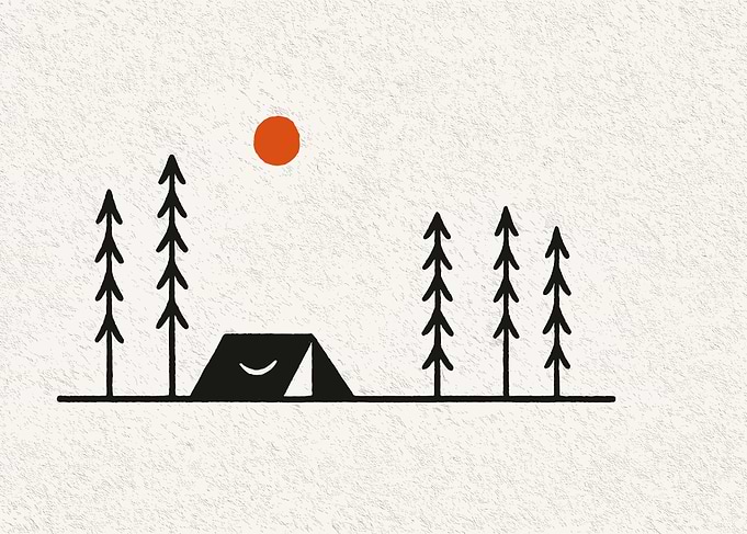 Minimalist Camping Scene with Tent and Trees