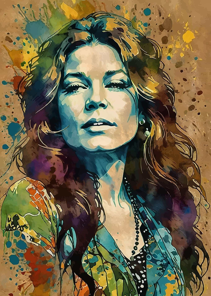 Janis Joplin Watercolor Portrait