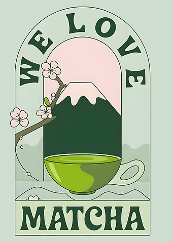We Love Matcha Tea Mount Fuji Illustration
