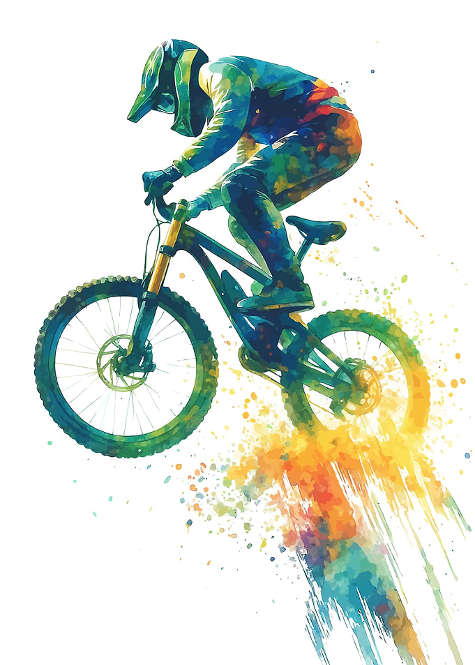Mountain Biker Watercolor Jump