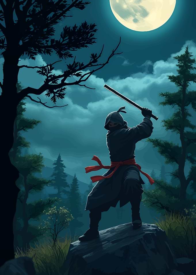 Ninja in Moonlight Forest