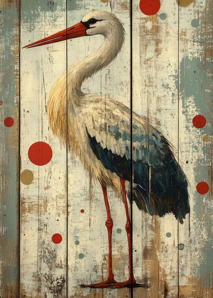 Stork on Weathered Wood | Rustic Stork Decor