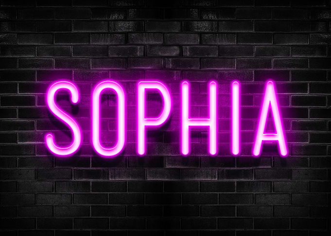 Sophia Neon Sign on Brick Wall