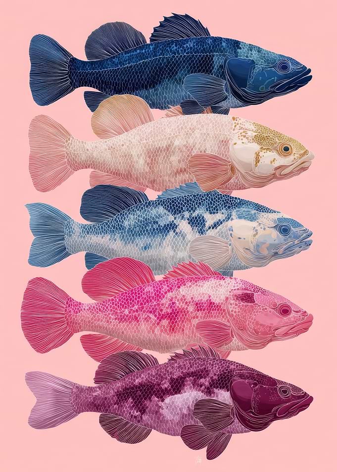 Colorful Stacked Fish | Pastel Fish Poster