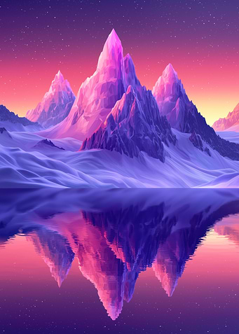 Pink and Purple Mountain Lake Reflection Landscape