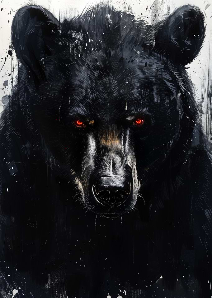 Black Bear with Red Eyes Portrait