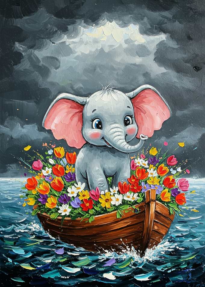 Elephant in a Boat of Flowers