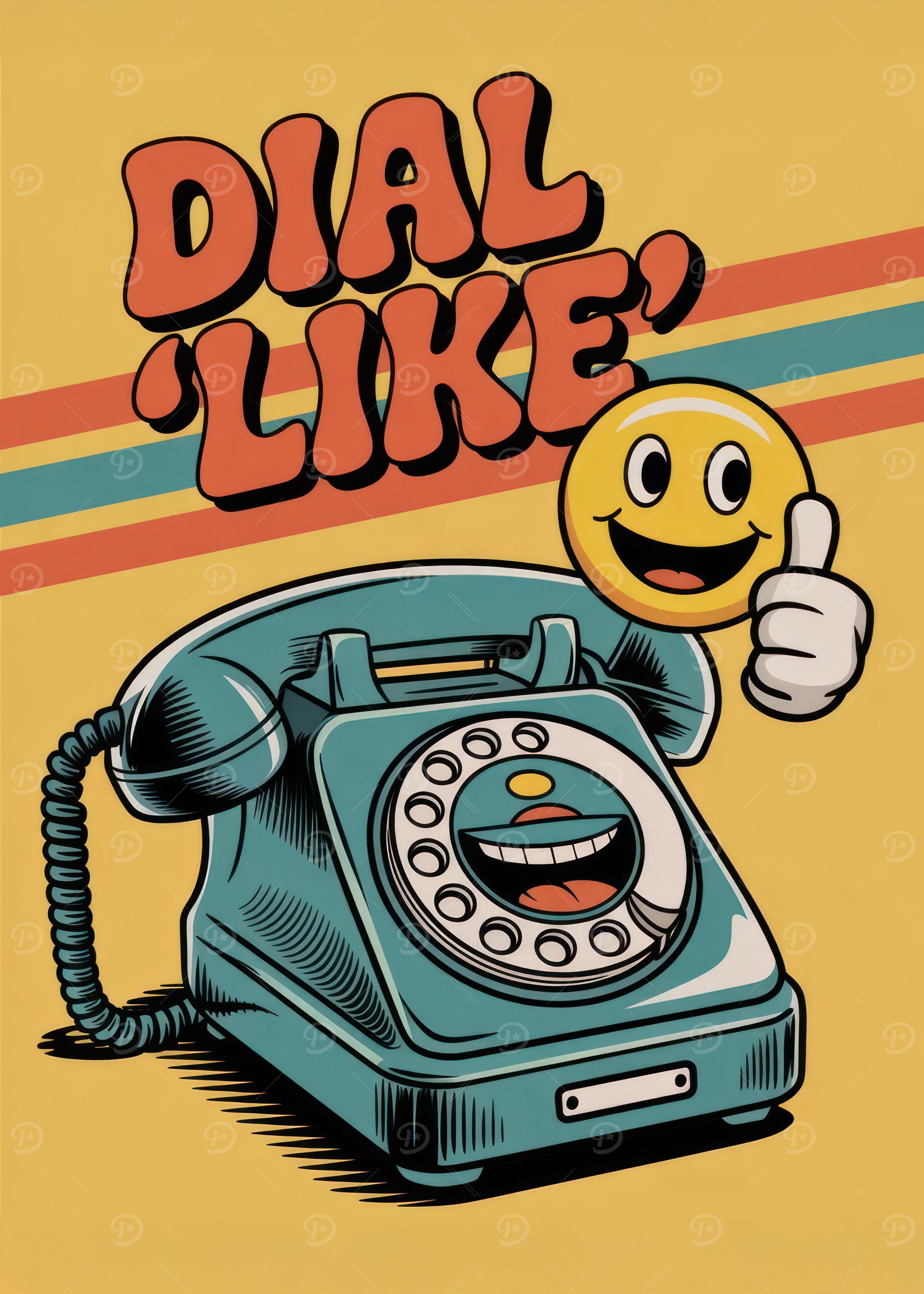 Dial 'Like' Retro Cartoon - 'Dial 'Like'' Retro Phone with Pop Art Emoji