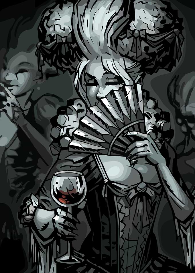 Elegant Woman with Wine and Fan