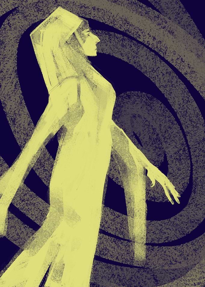 Hooded Figure in Swirling Darkness