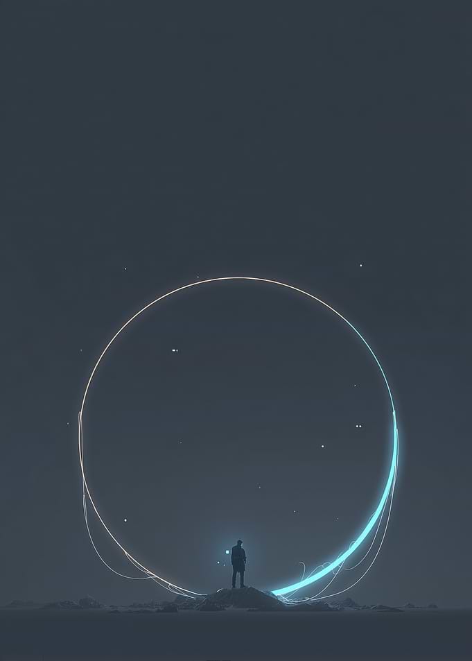 Solitary Figure with Glowing Circle