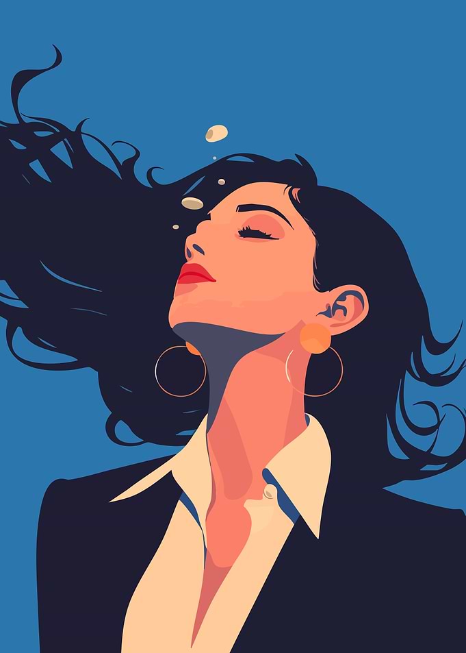 Business Woman in Underwater Minimalist Art Illustration