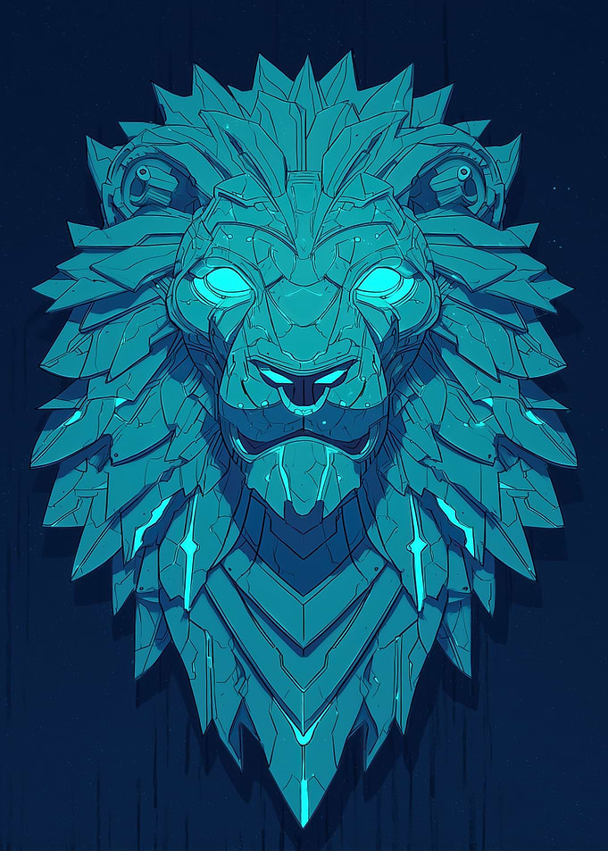 Cyberpunk Lion Head Illustration