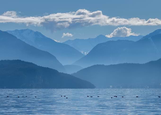 Blue Mountain Range Over Water