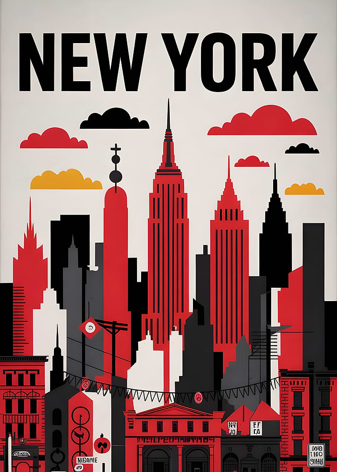 New York Cityscape Art Deco Poster