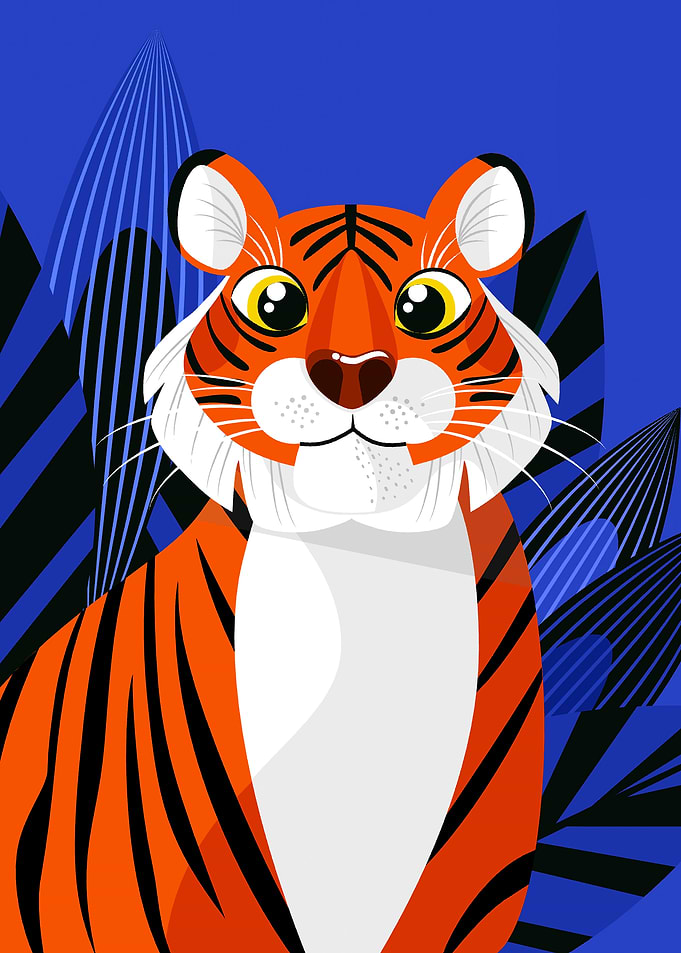 Tiger Portrait with Blue