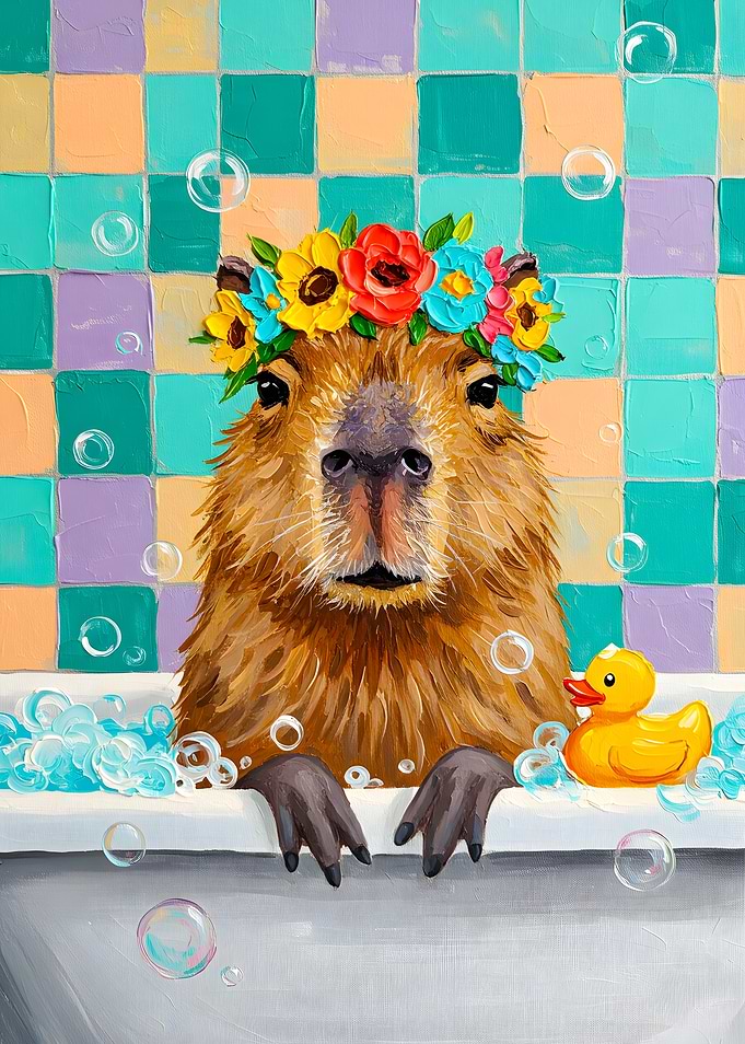 Capybara in Bathtub with Flower Crown