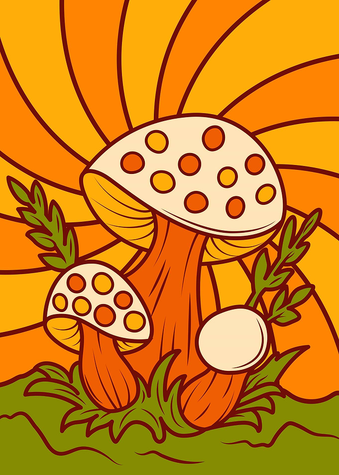 Retro Mushroom Illustration, Retro vintage mushroom