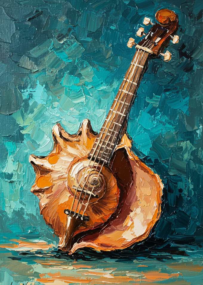 Seashell Guitar Oil Painting