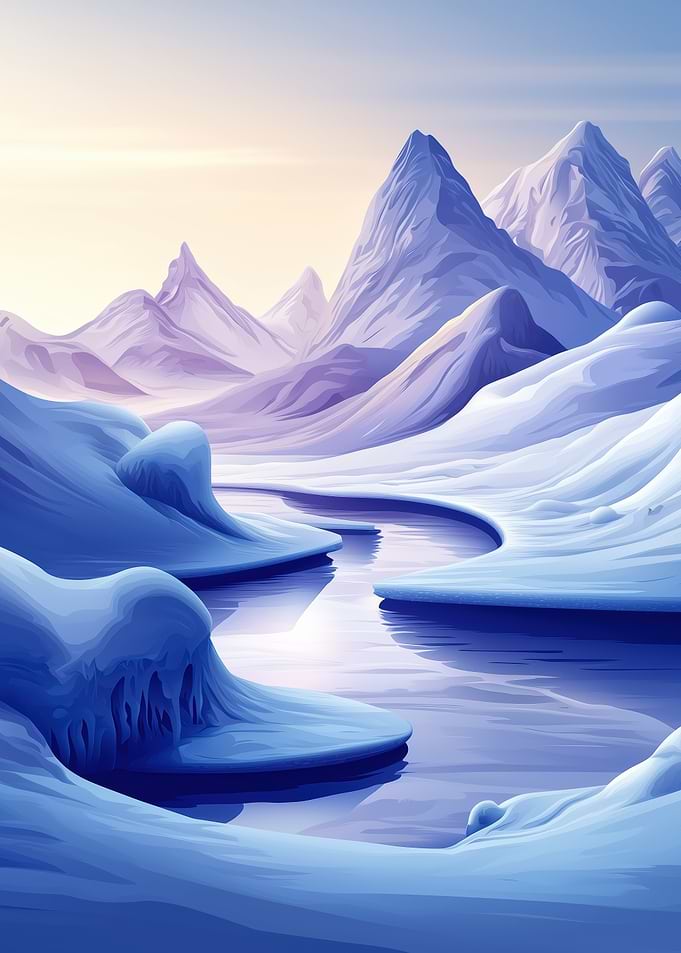 Snowy Mountain Landscape with River