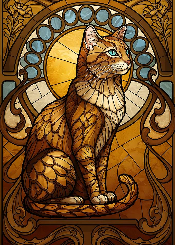 Stained Glass Cat Art Nouveau