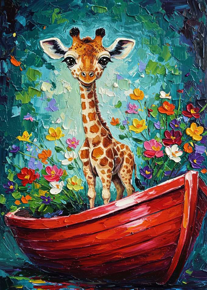 Giraffe in Boat Painting