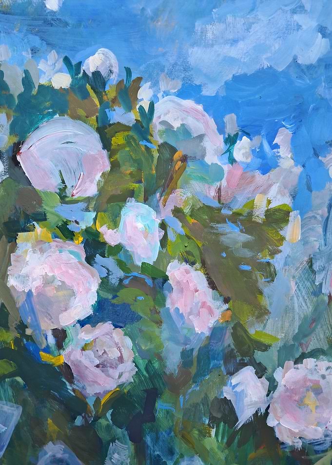 Floral Painting with Roses and Sky