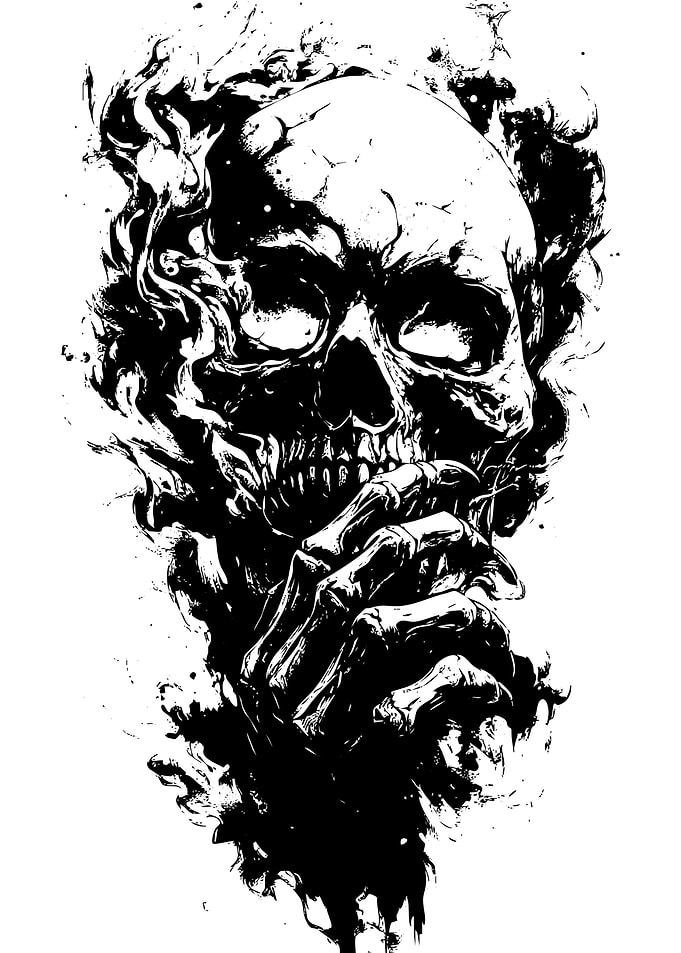 Skull with Hands Black and White