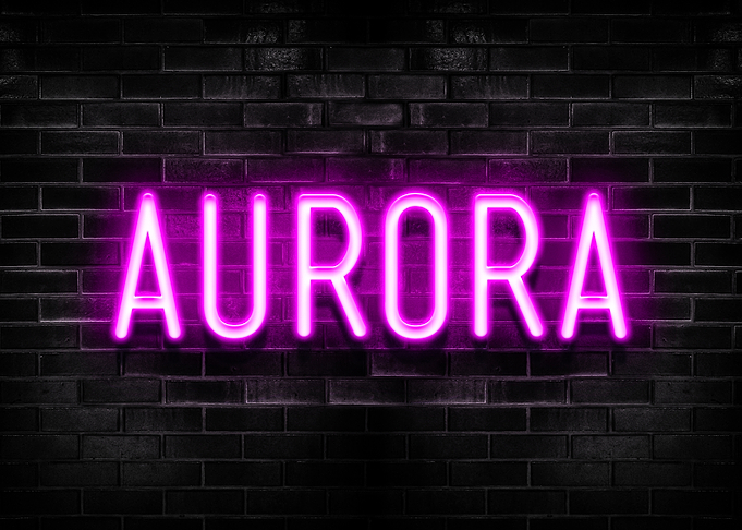 Aurora Neon Sign on Brick Wall