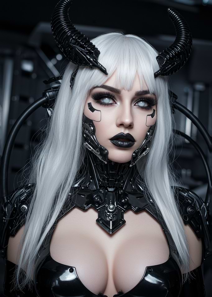 Goth Cyberpunk Demon Woman Portrait