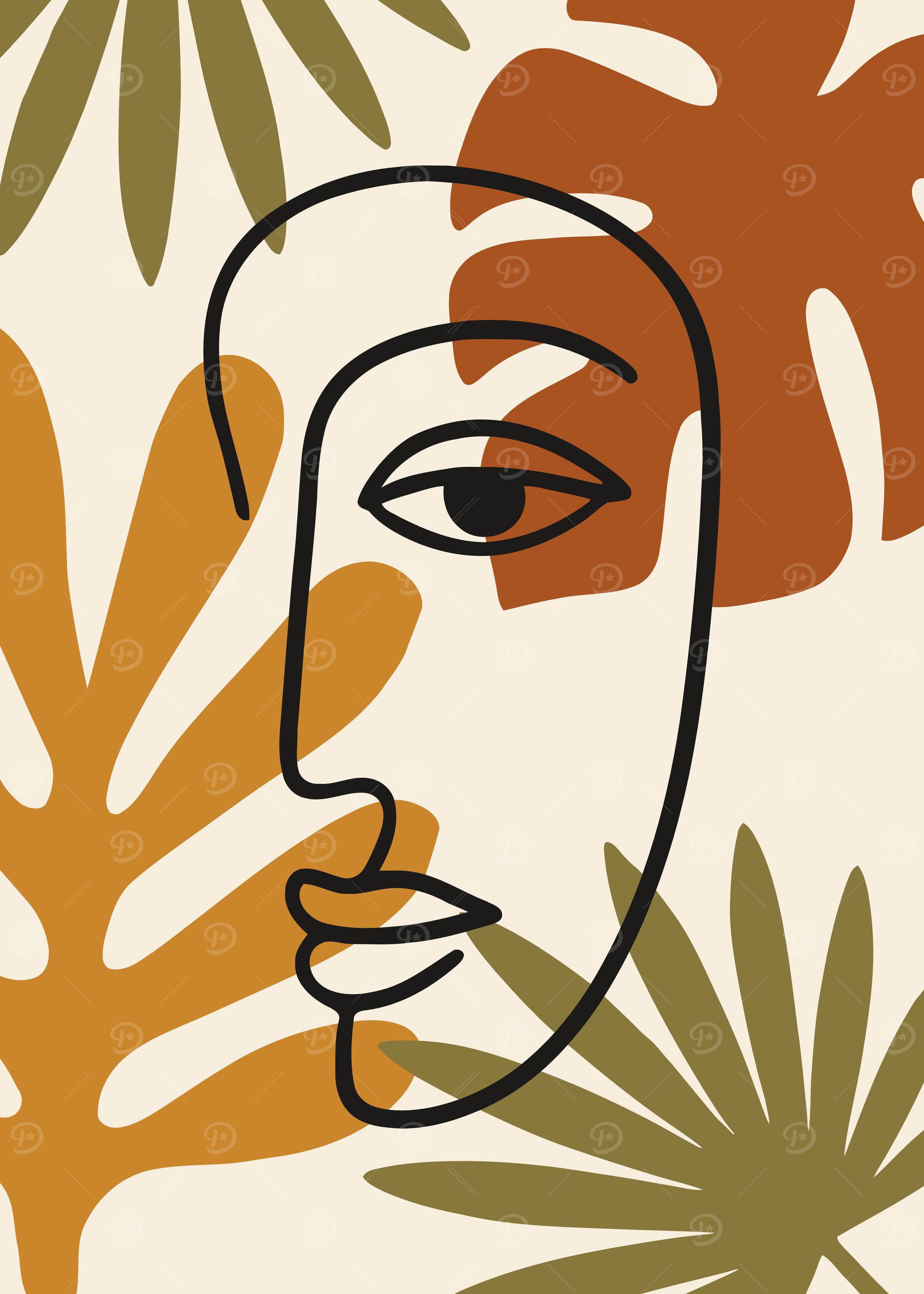 Abstract Face with Tropical Leaves