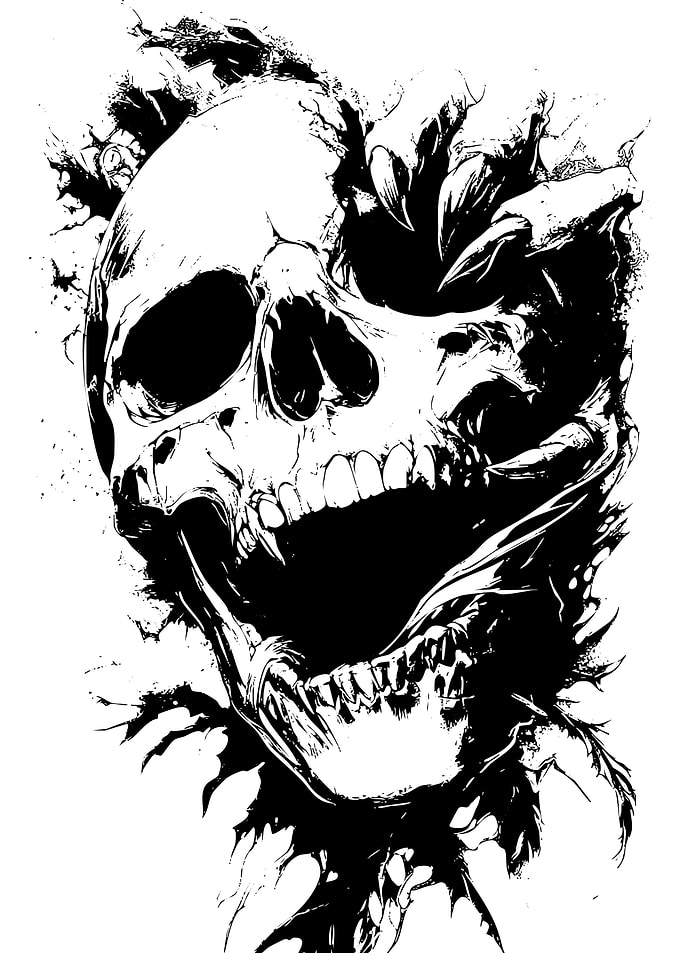 Monochrome Skull with Sharp Teeth