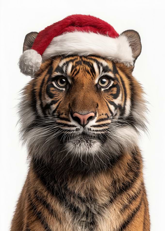 Sumatran Tiger wearing Santa hat