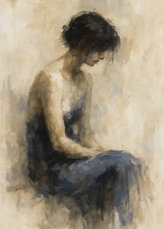Seated Woman in Blue Dress Painting