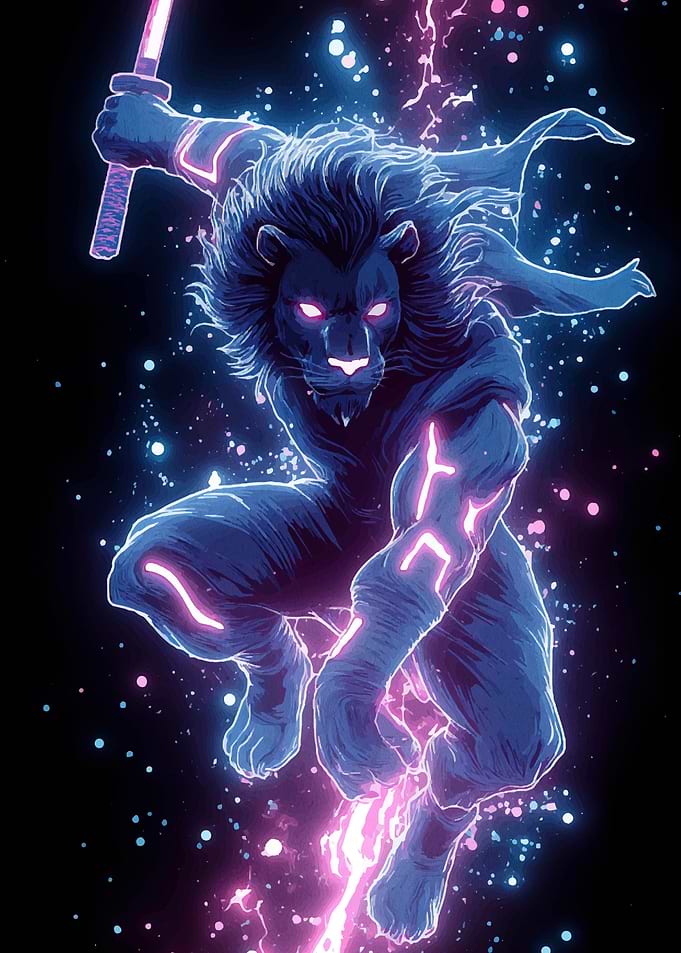 Cyberpunk Lion Warrior with Katana
