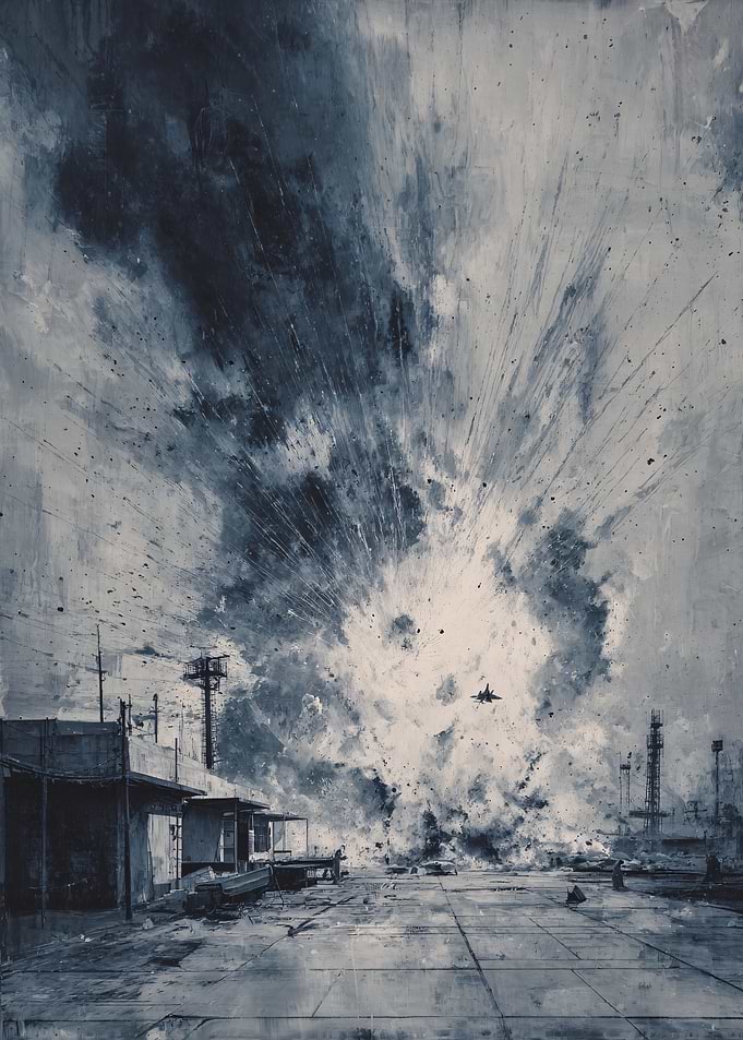 Explosion in a war zone painting