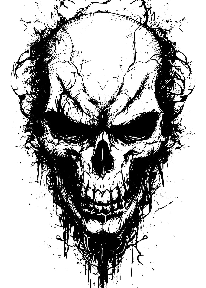 Black and White Skull Illustration