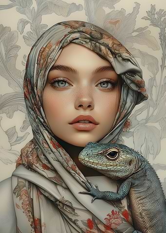 Woman With Lizard Portrait