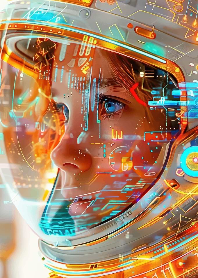 Astronaut Girl with Futuristic Helmet
