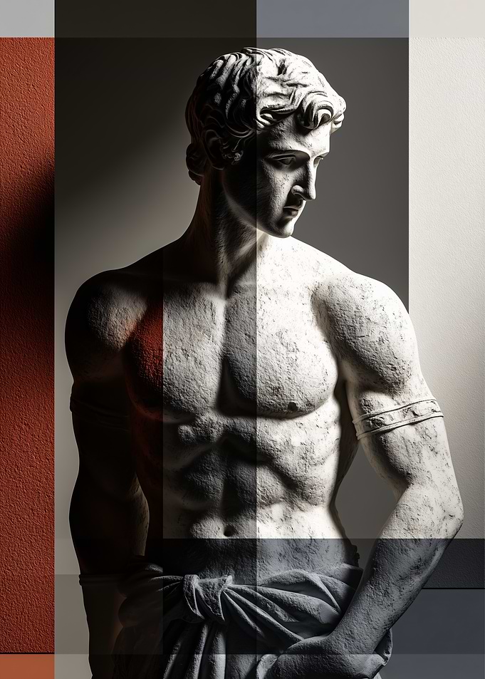 Classical Statue with Geometric Overlay